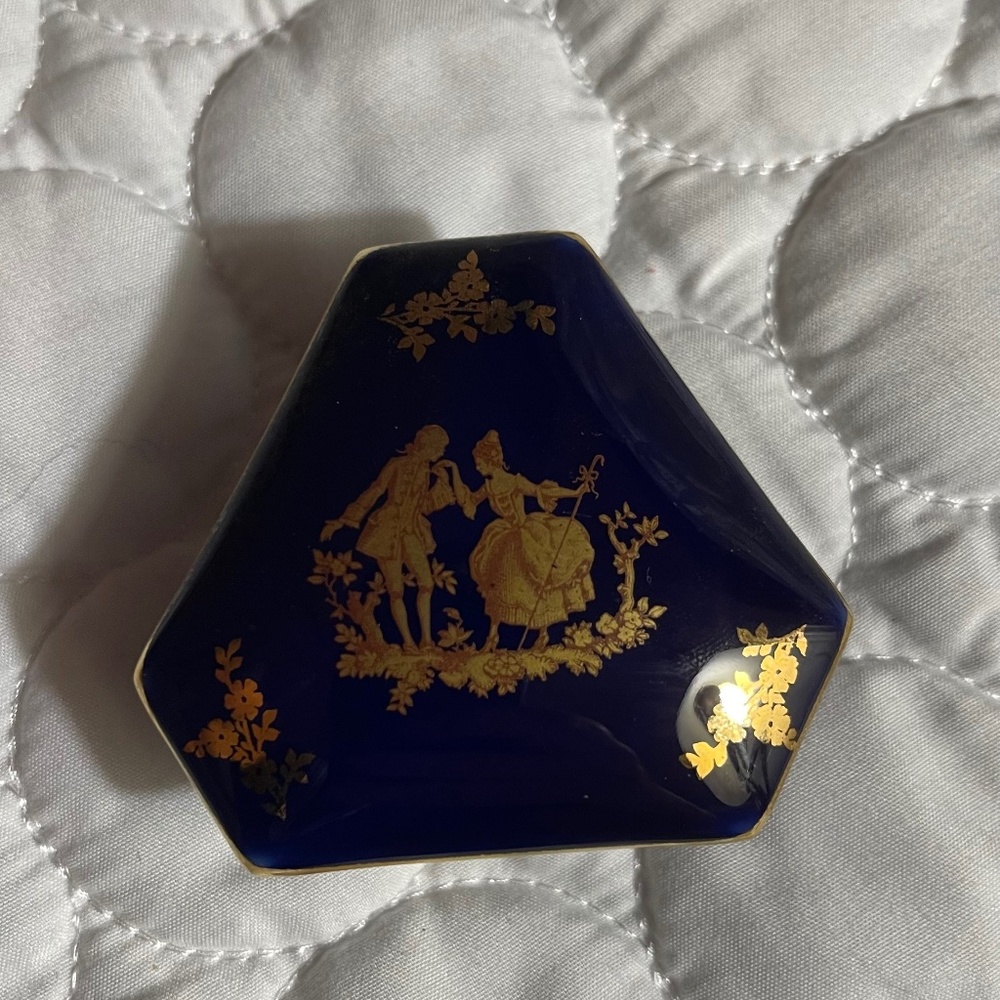 Limoges Royal Blue Small Trinket With Gold Accents